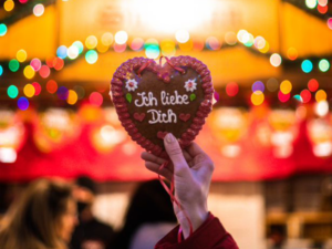 The "Ich liebe Dich" Lebkuchen and other German sweets can be purchased from our lovey vendors at the Christkindlmarket.