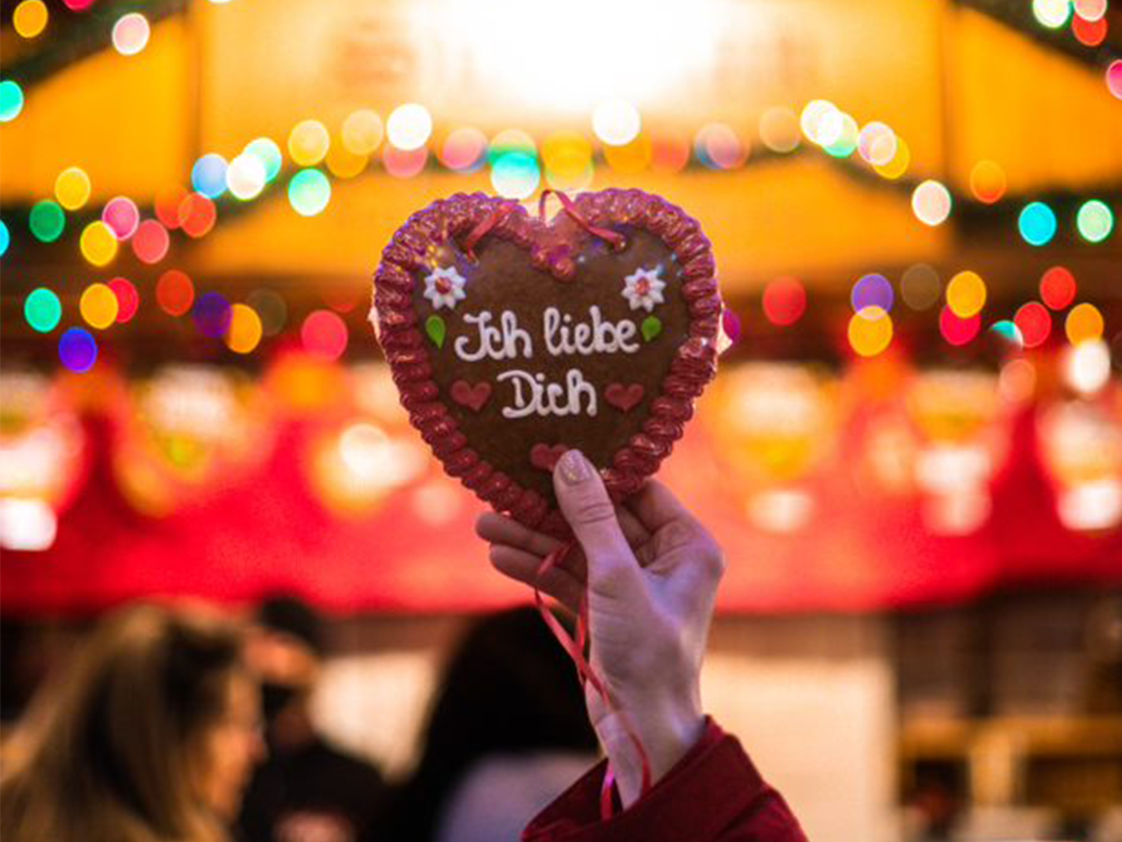 The "Ich liebe Dich" Lebkuchen and other German sweets can be purchased from our lovey vendors at the Christkindlmarket.