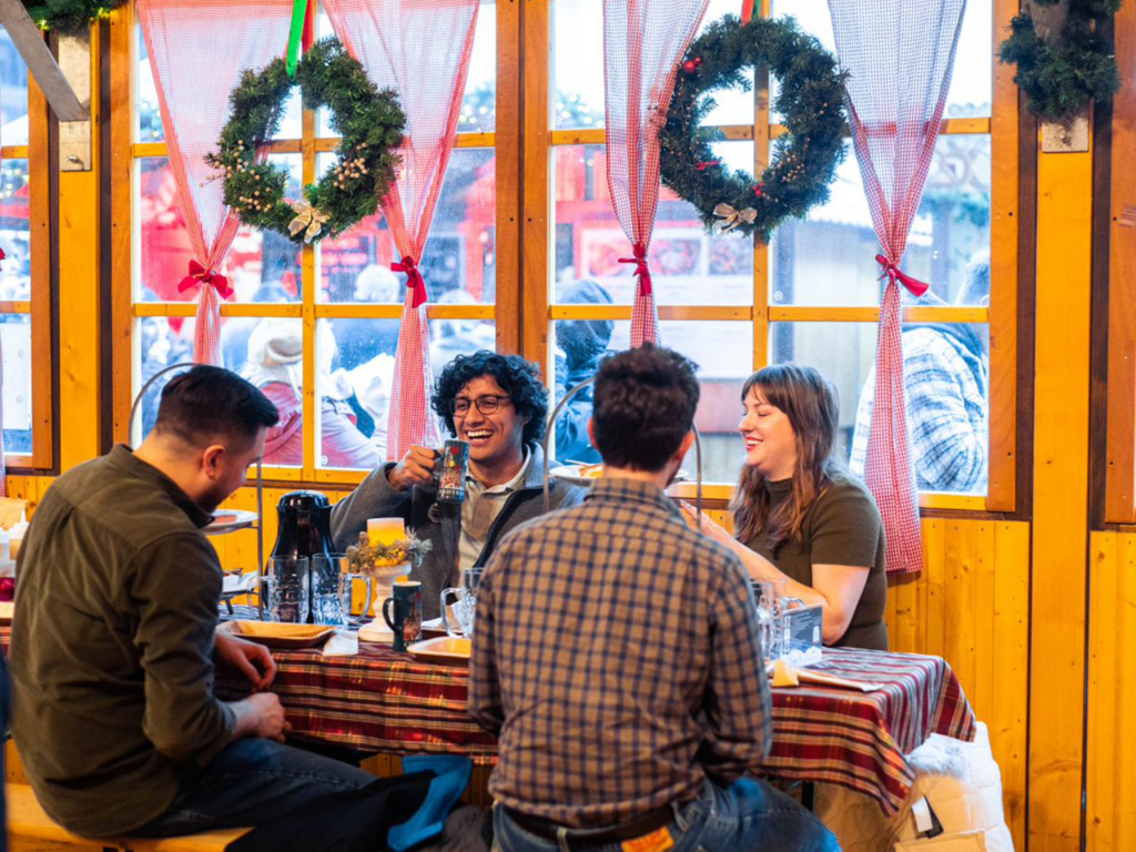 Each year people come to the Christkindlmarket and enjoy the delicious food and drinks.