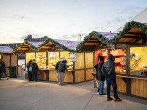 Vendor booths at the Christkindlmarket Aurora.