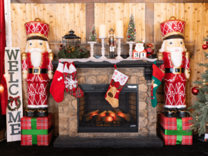 A festive fireplace at the Aurora market