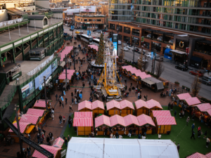 An aerial view of the Wrigleyville Christkindlmarket