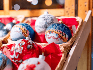 A Christkindl ornament at a vendor booth in Daley Plaza