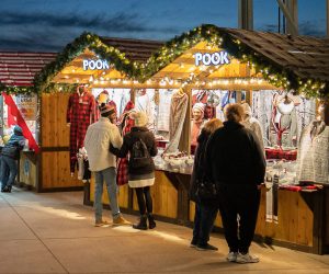 Vendor booths at the Christkindlmarket Aurora.