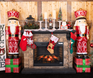 A festive fireplace at the Aurora market