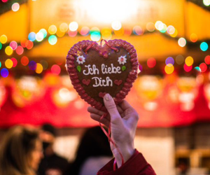 The "Ich liebe Dich" Lebkuchen and other German sweets can be purchased from our lovey vendors at the Christkindlmarket.