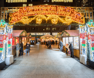 The Christkindlmarket entrance at night