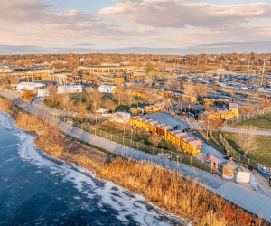 An overhead view of the Christkindlmarket Aurora